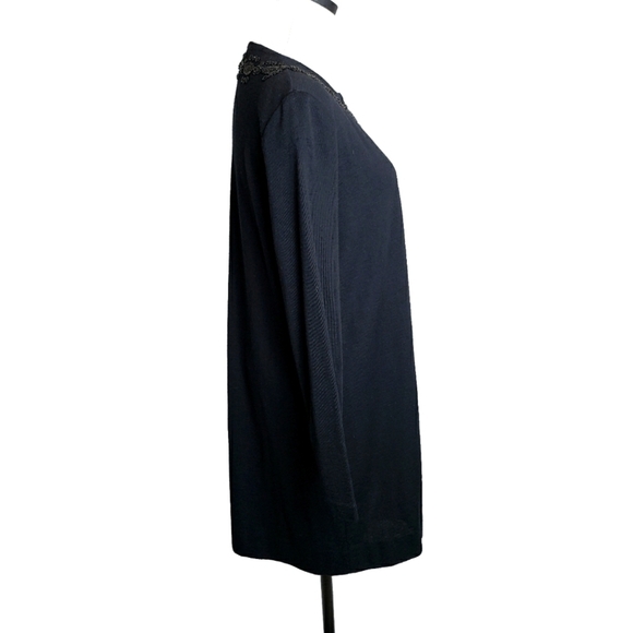 Adrienne Vittadini Long Cardigan Black W/ Hand Beaded Neckline Wool Blend Size S - Picture 4 of 8